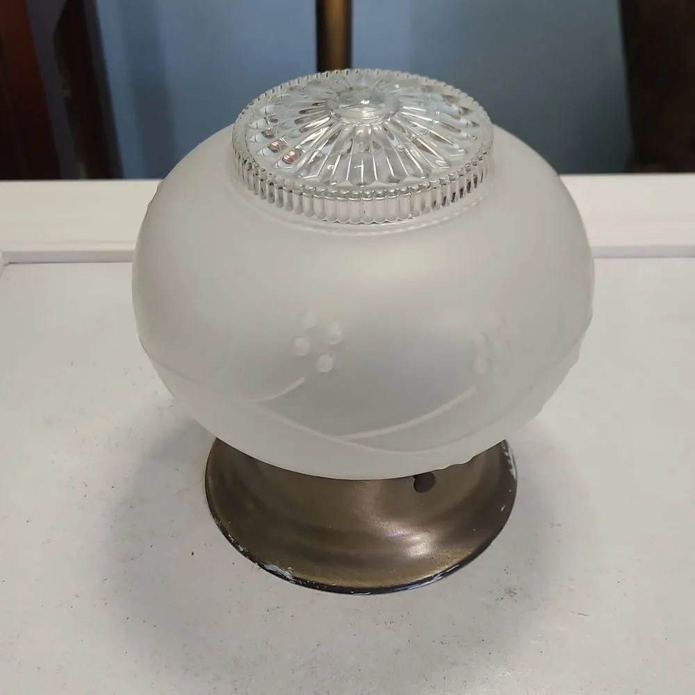 Frosted Glass Lamp with Gold Crown Accent